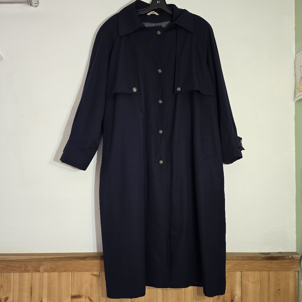 Vtg Central Park International Navy Blue  Front Button Collar Trench Coat 12 Men